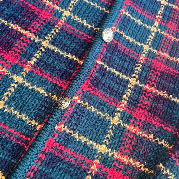 Karen Scott Tartan plaid christmas cardigan sweater 1X cottagecore cabin mom - Picture 2 of 5